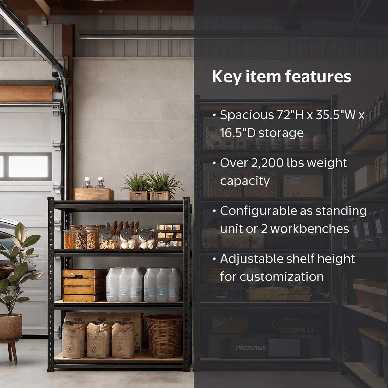 ZEUKMXOO Heavy Duty Garage Shelving Unit - 72In Adjustable Storage