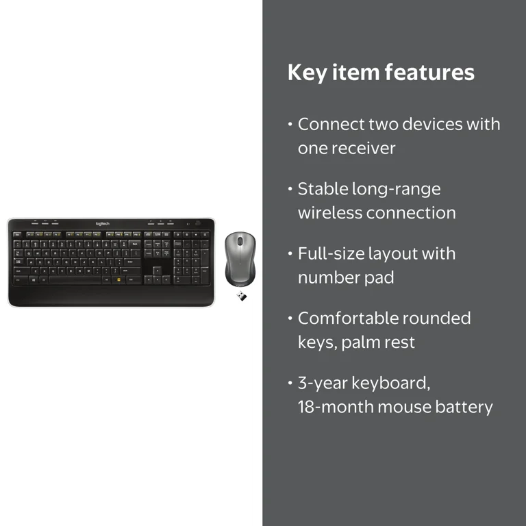 Logitech MK520 Wireless Keyboard Mouse Combo, Full-size with Palm