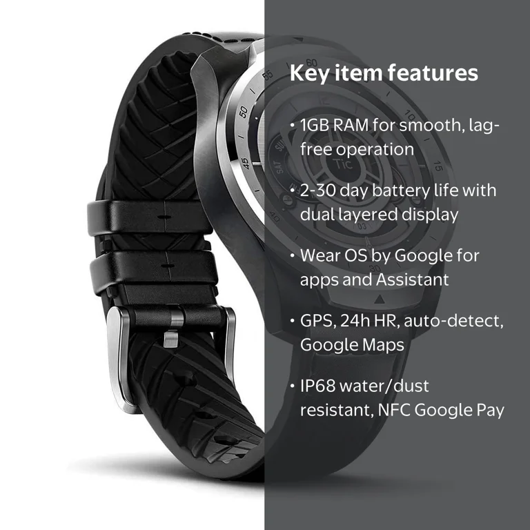 TicWatch, Smartwatch, Silver, GPS Layered Display Long Battery