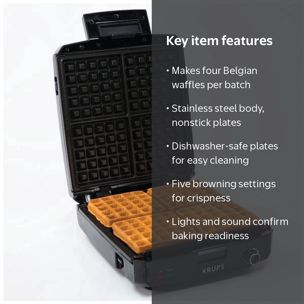Krups Stainless Steel 4 Slice Belgian Waffle Maker with Removable