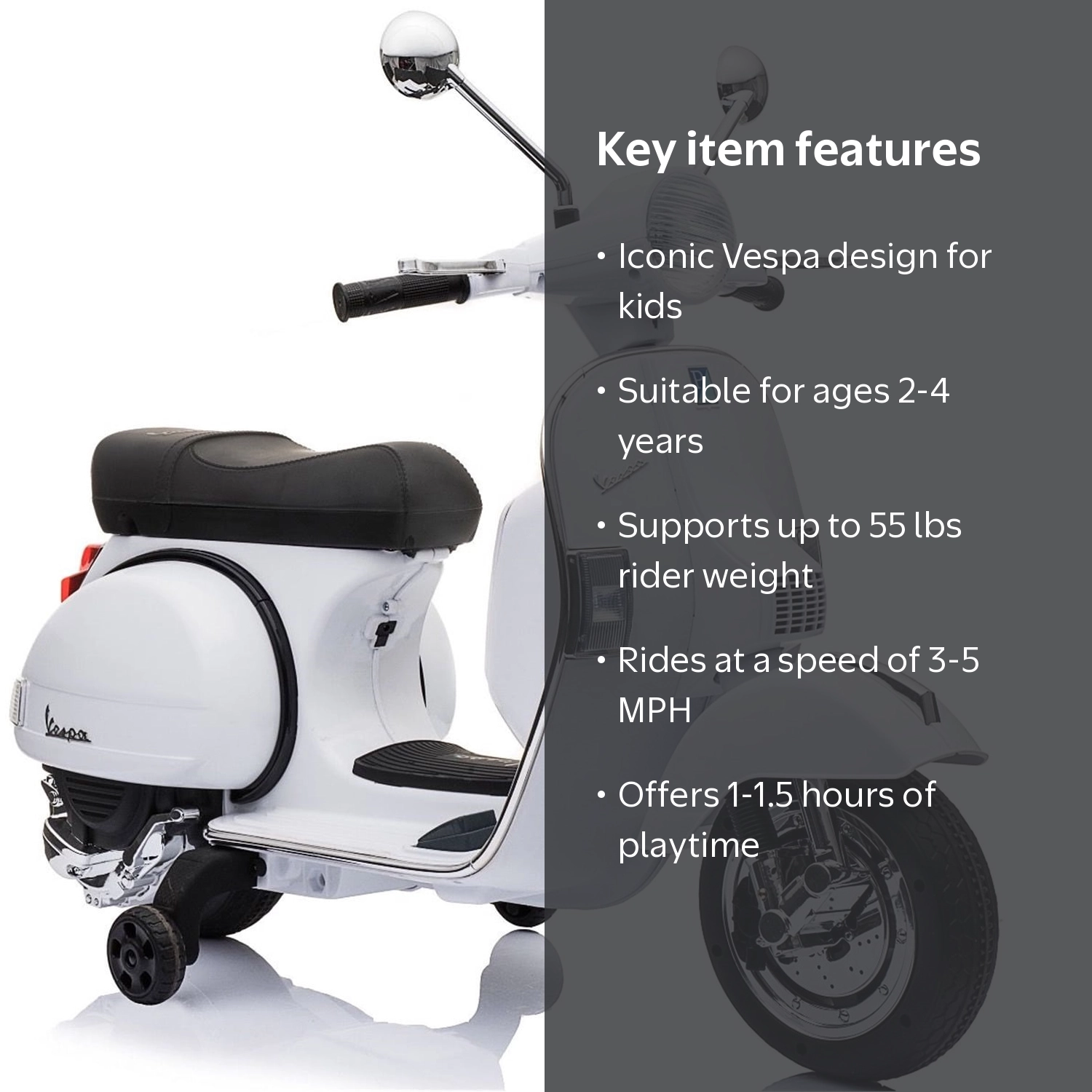 Vespa ホワイト キッズスクーター Best Ride On Cars Vespa Electric Scooter for Kids - Color: White
