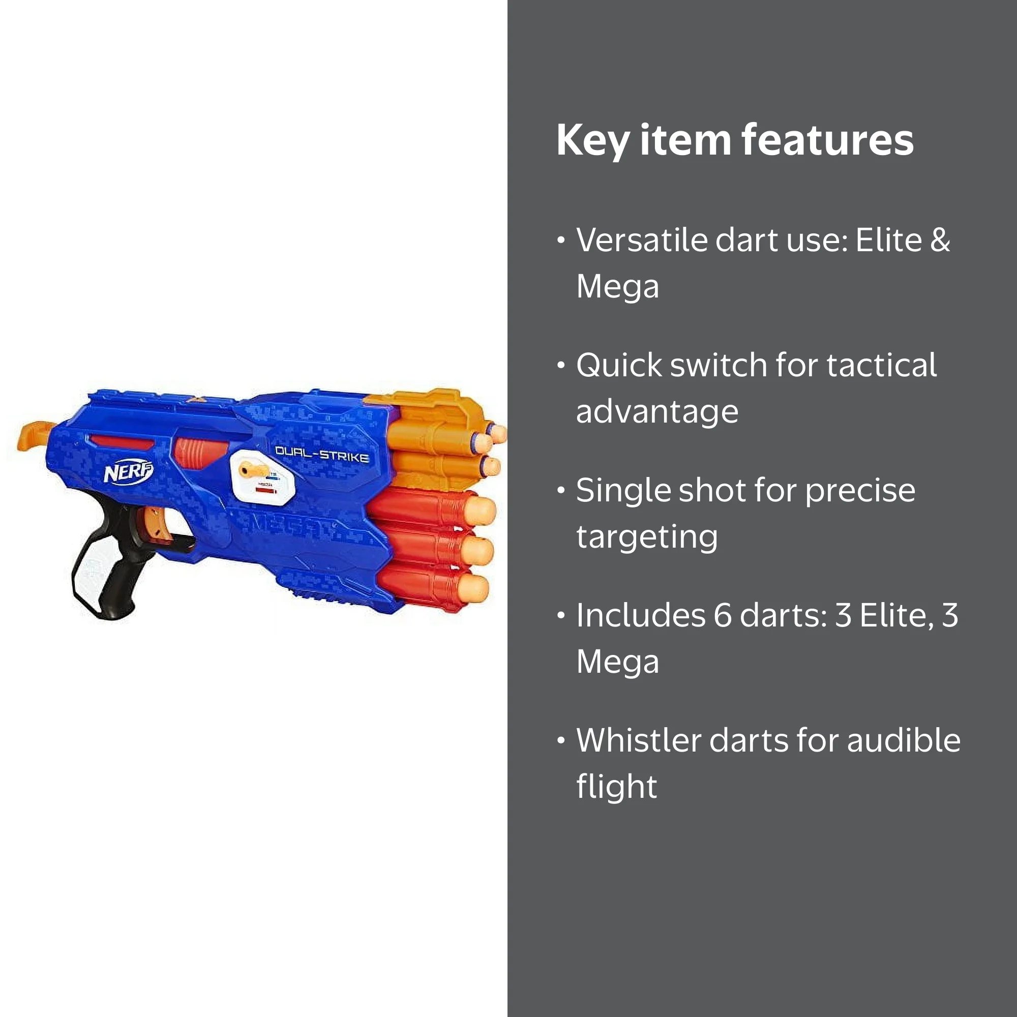 Nerf, Dual-Strike Blaster, Fires Elite and Mega Darts - Walmart.com
