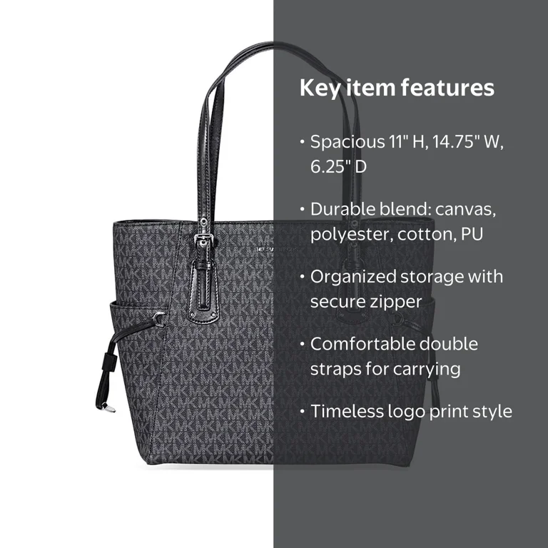 Large Michael Kors Voyager Signature Shoulder Tote Purse in Black