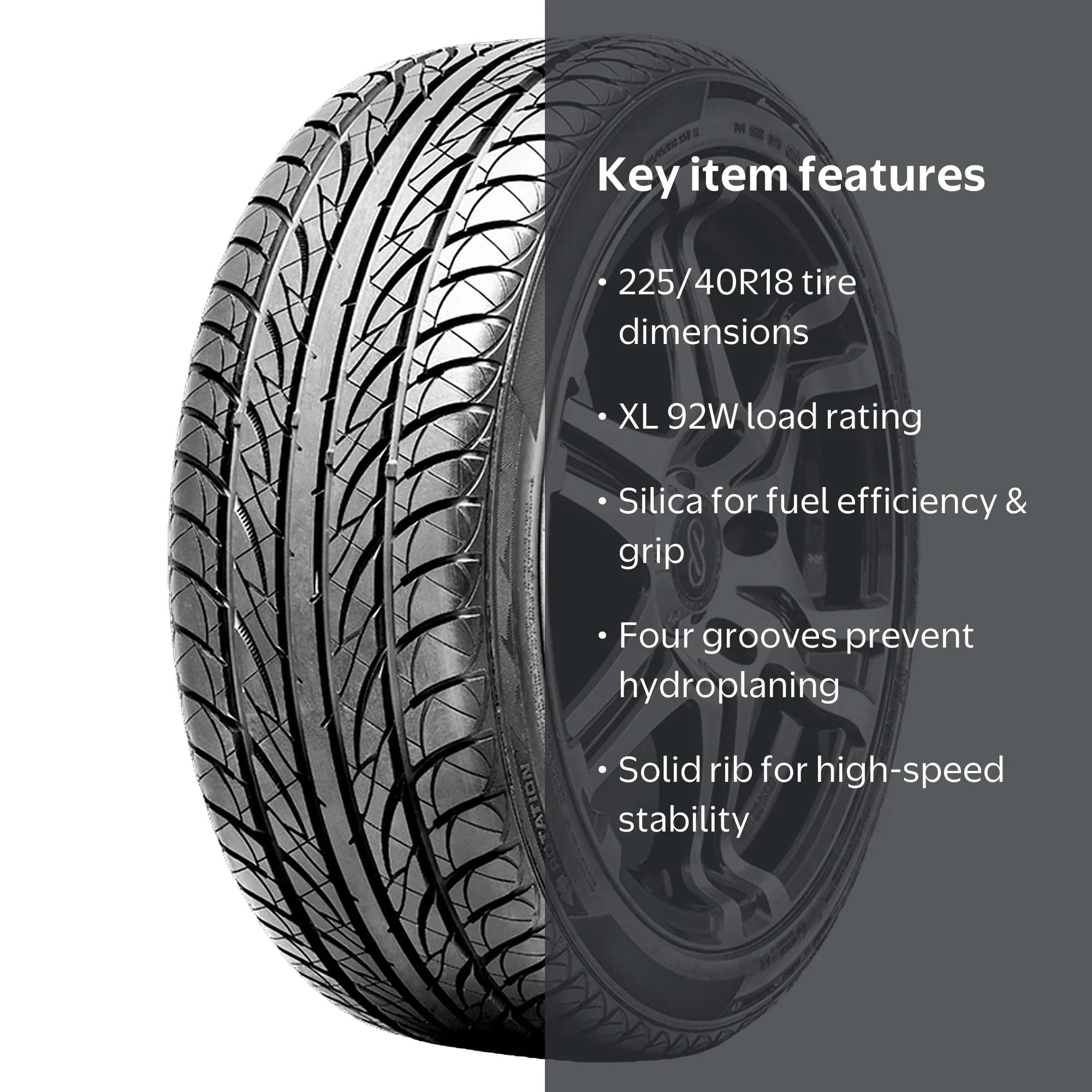 BlackHawk Street-H HU01, 225/40R18 92W XL UHP Tire, 50K Mile