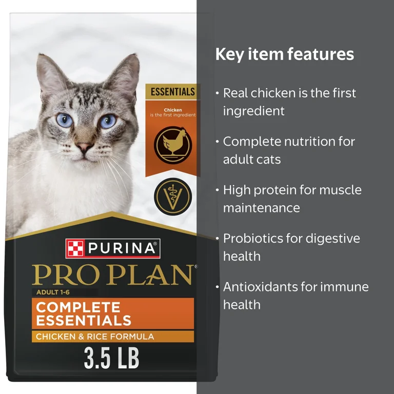 Purina Pro Plan Complete Essentials Dry Cat Food Chicken Rice 3.5