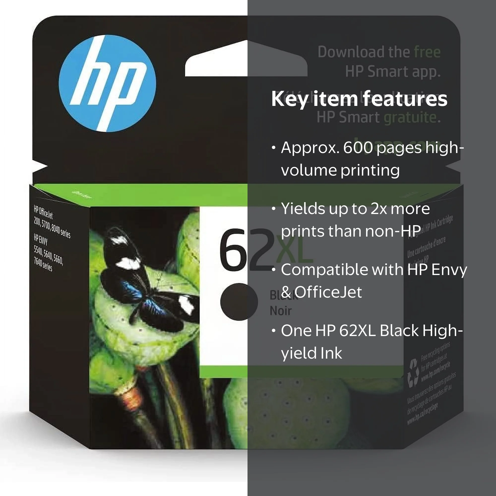 HP 62XL Black High-yield Ink Cartridge for Envy and OfficeJet