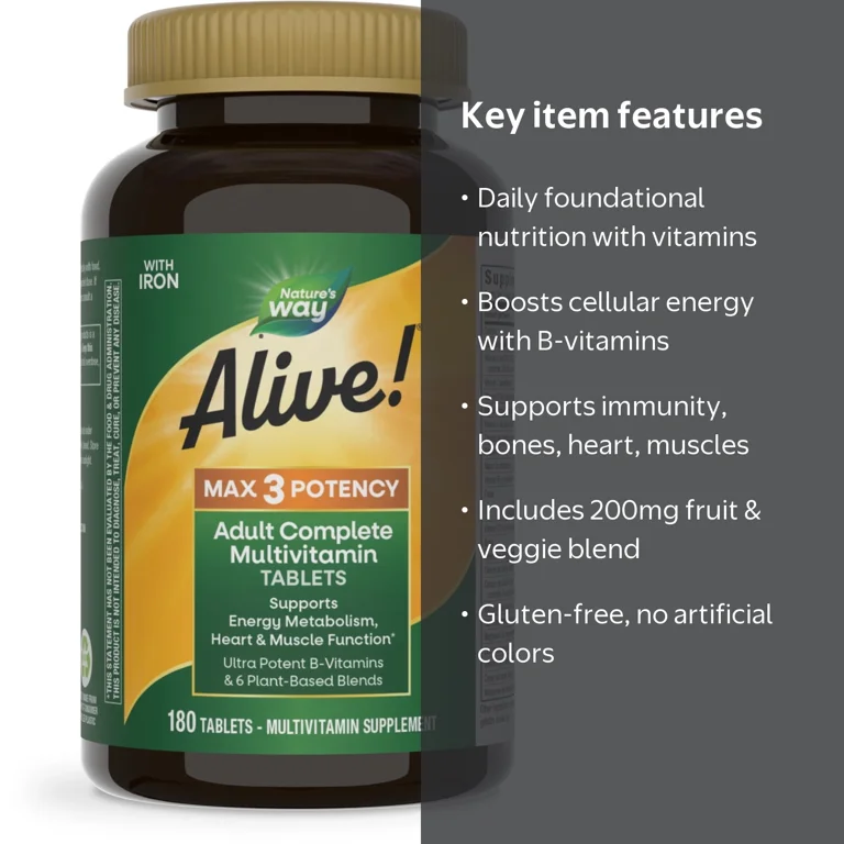 Nature's Way, Multivitamin Tablets, Max3 Potency, 180ct - Walmart.com
