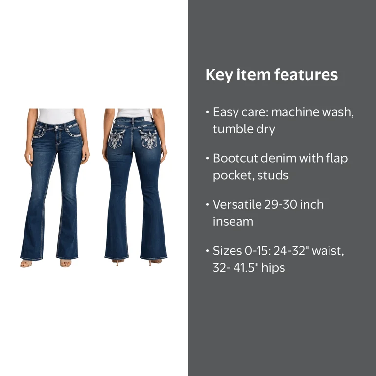 Jack David Premium Denim Jeans with Rhinestone Studs, Dark Wash