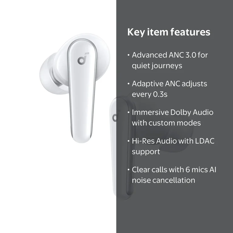 Soundcore Liberty 5 Noise-Cancelling Earbuds, Adaptive ANC, 2x