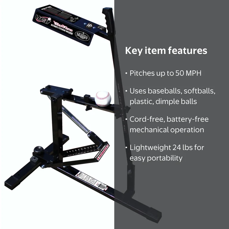 Louisville Slugger Black Flame Pitching Machine, Manual, Up to 50