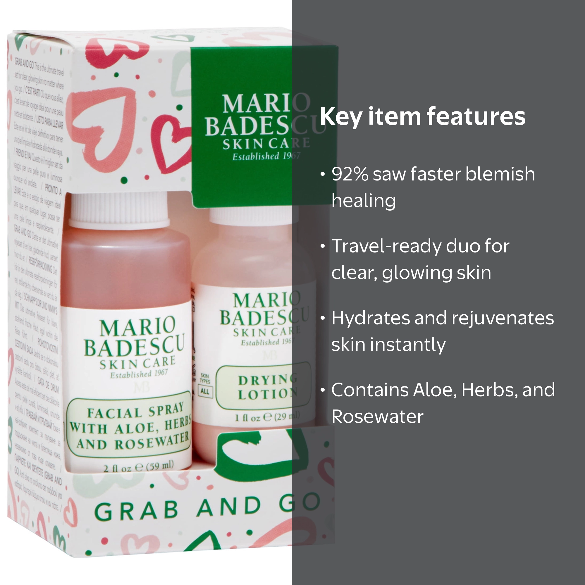 Mario Badescu Grab and Go Skin Care Duo - Rosewater Facial Spray