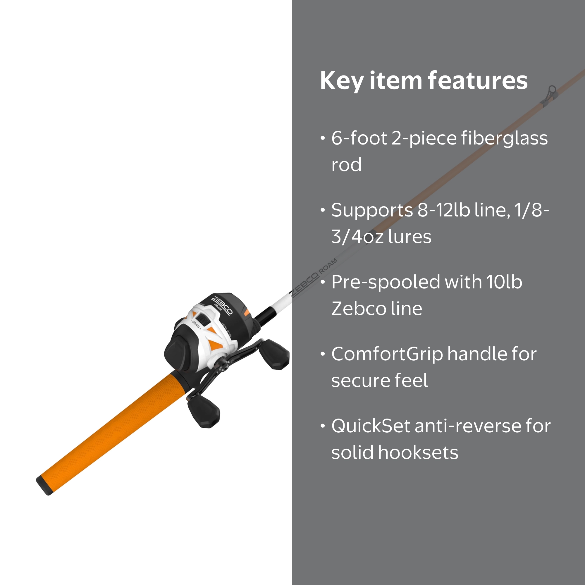 Zebco Roam Spincast Reel and Fishing Rod Combo, 6-Foot 2-Piece