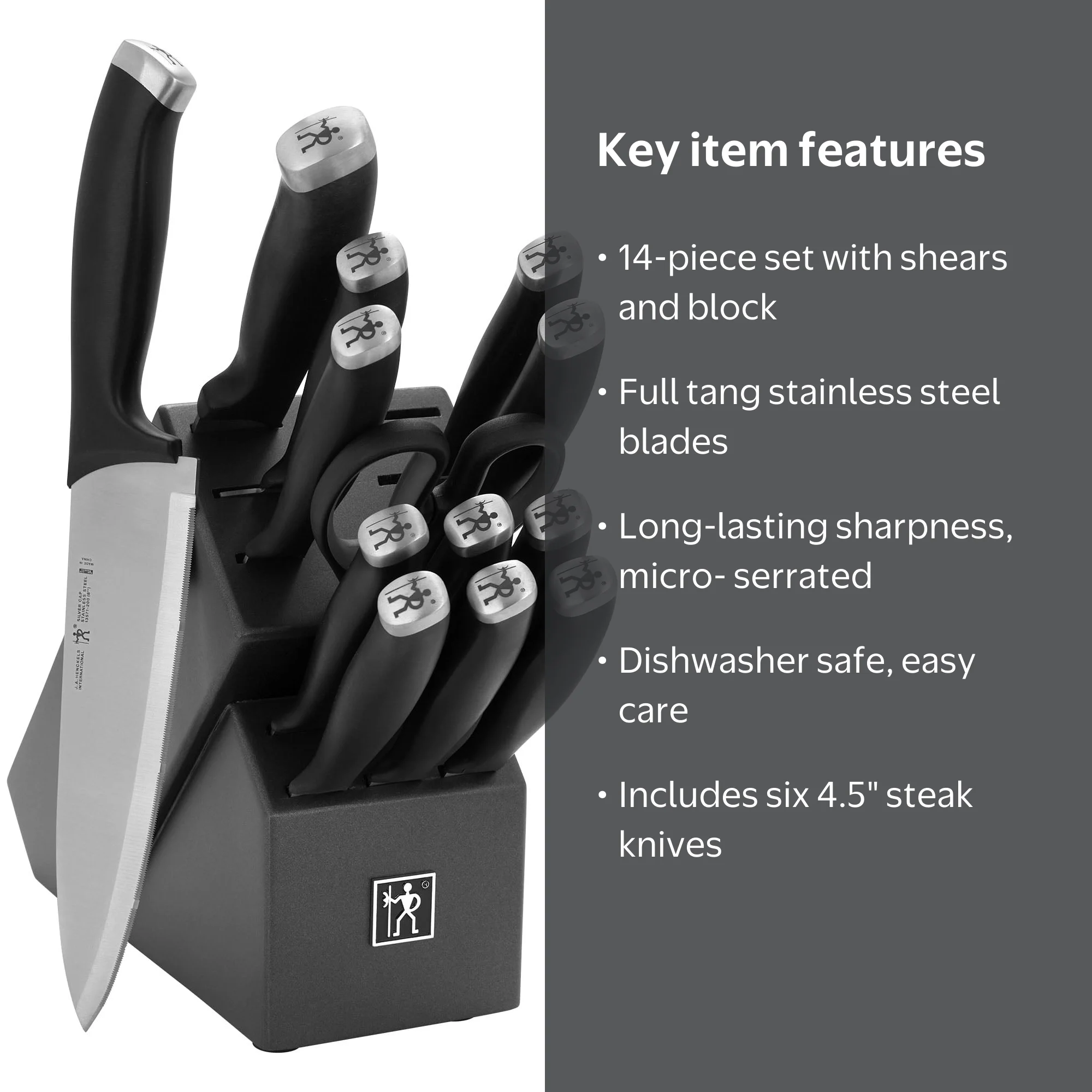 HENCKELS, Knife Set, Silvercap 14-pc Stainless Steel, with Block