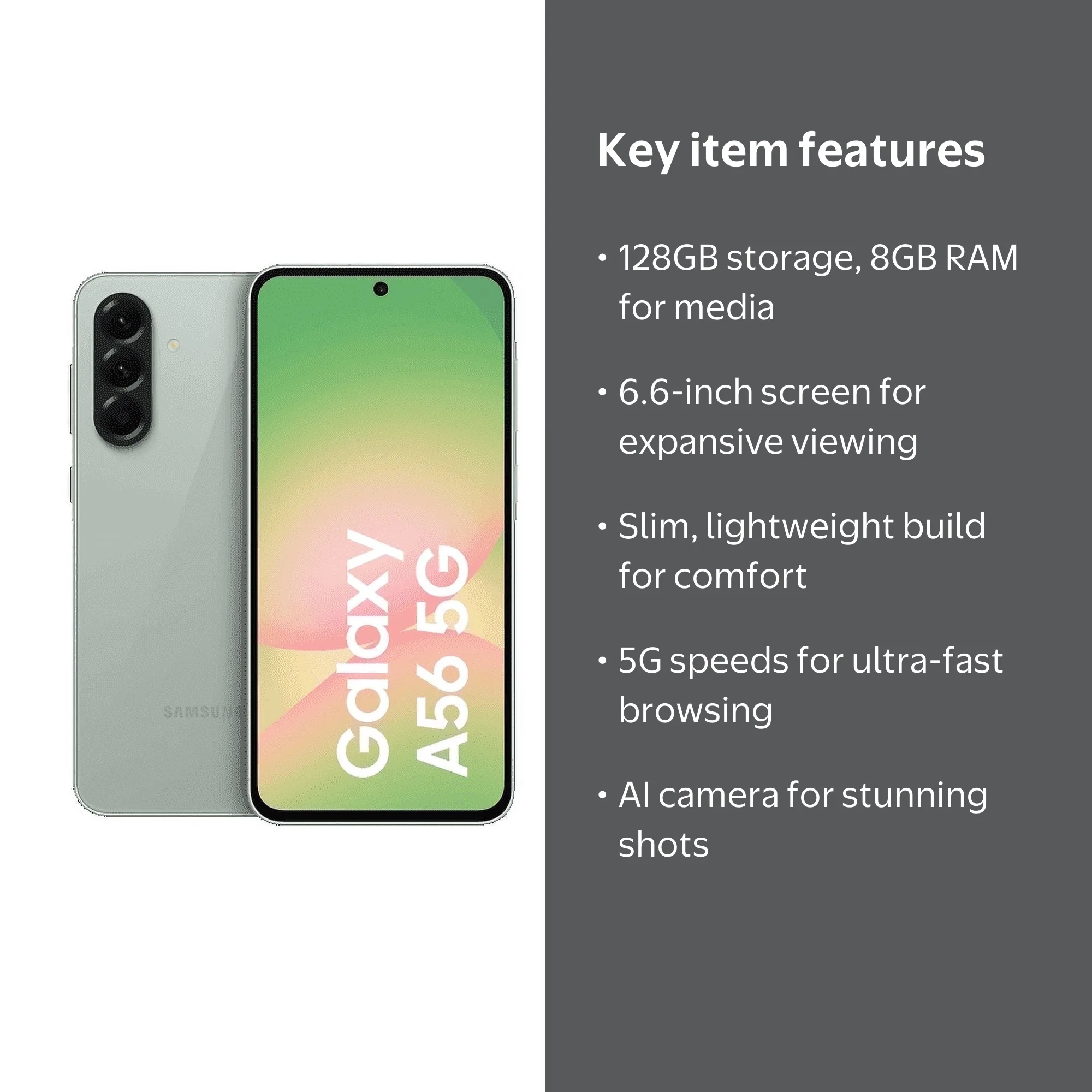 Samsung Galaxy A56 5G AI, 128GB+8GB RAM, Android Smartphone