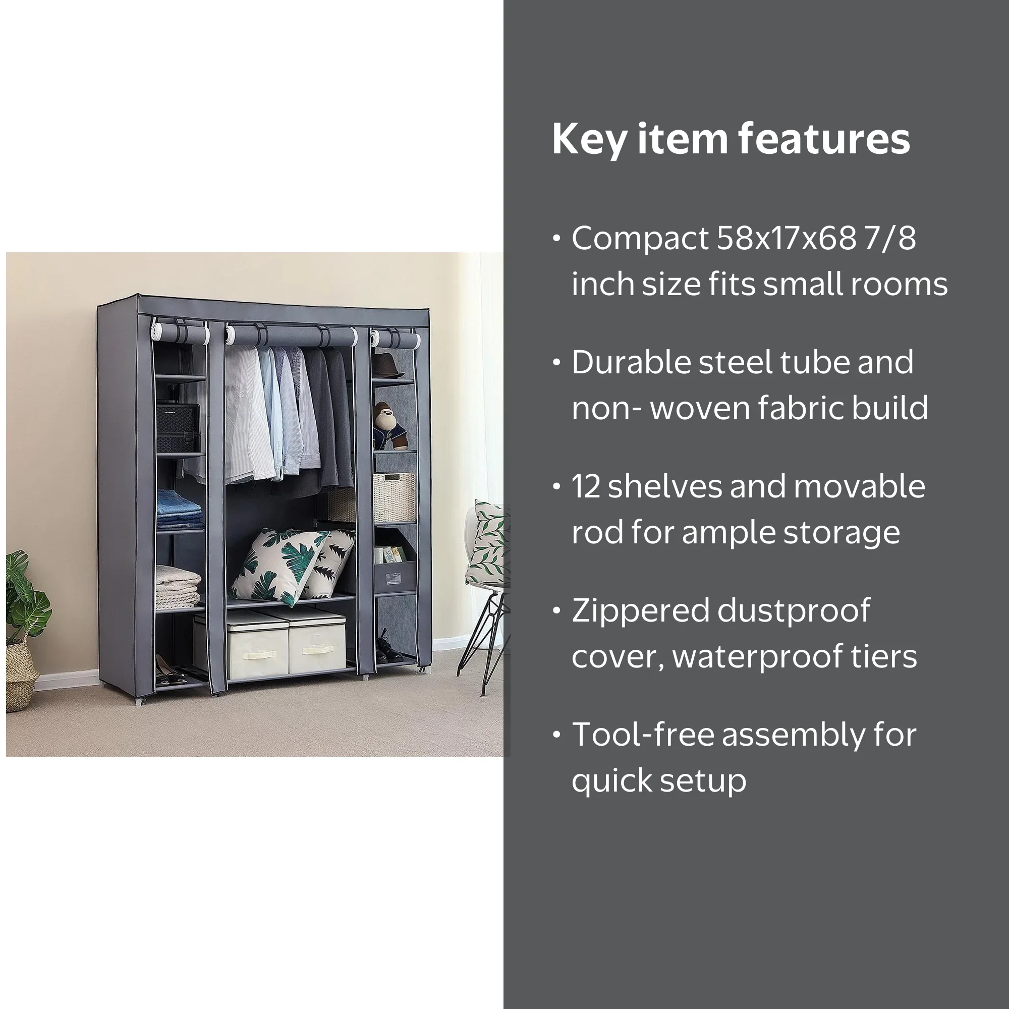 FCH Heavy Duty Portable Closet, Large Wardrobe with Clothes Cover