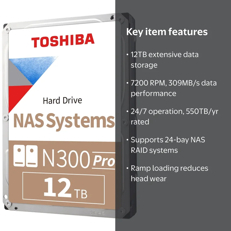 TOSHIBA N300 Pro 12TB 7200 RPM 512MB Cache SATA 6.0Gb/s 3.5