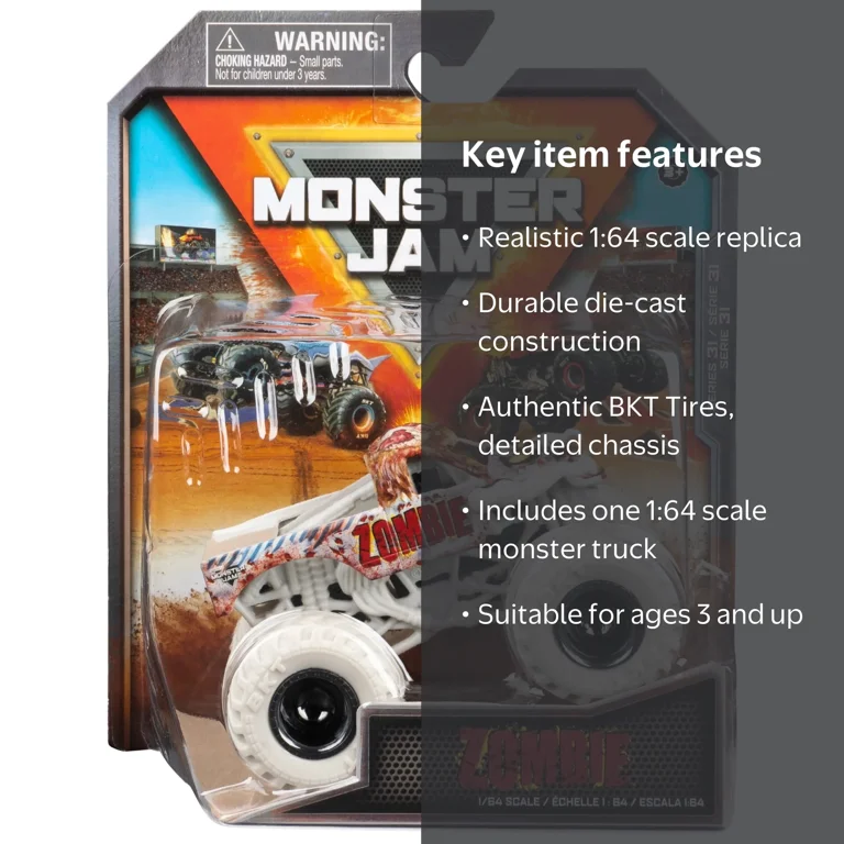 Monster Jam, Official Zombie Monster Truck, Die-Cast Vehicle, 1:64