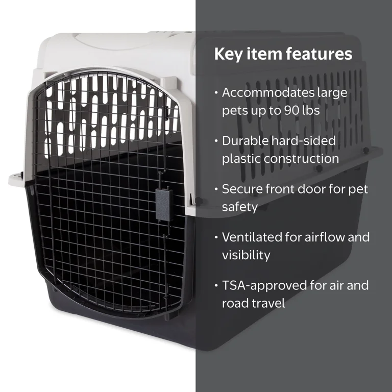 Vibrant Life Large Plastic Hard-Sided Pet Carrier, Black and Gray