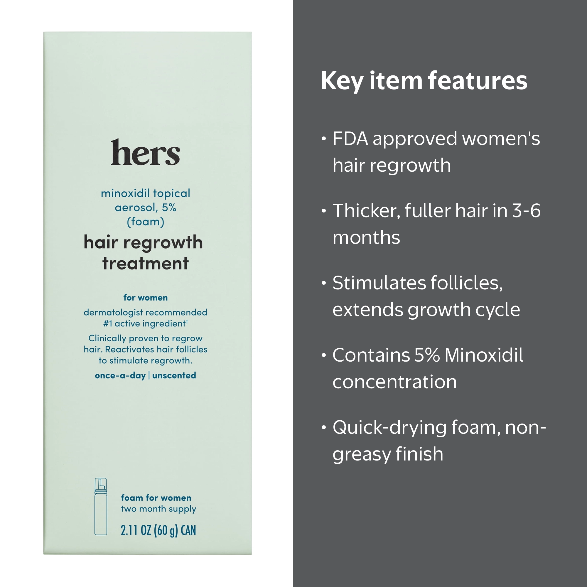 Hers Minoxidil 5% Hair Regrowth Foam - FDA Approved Topical