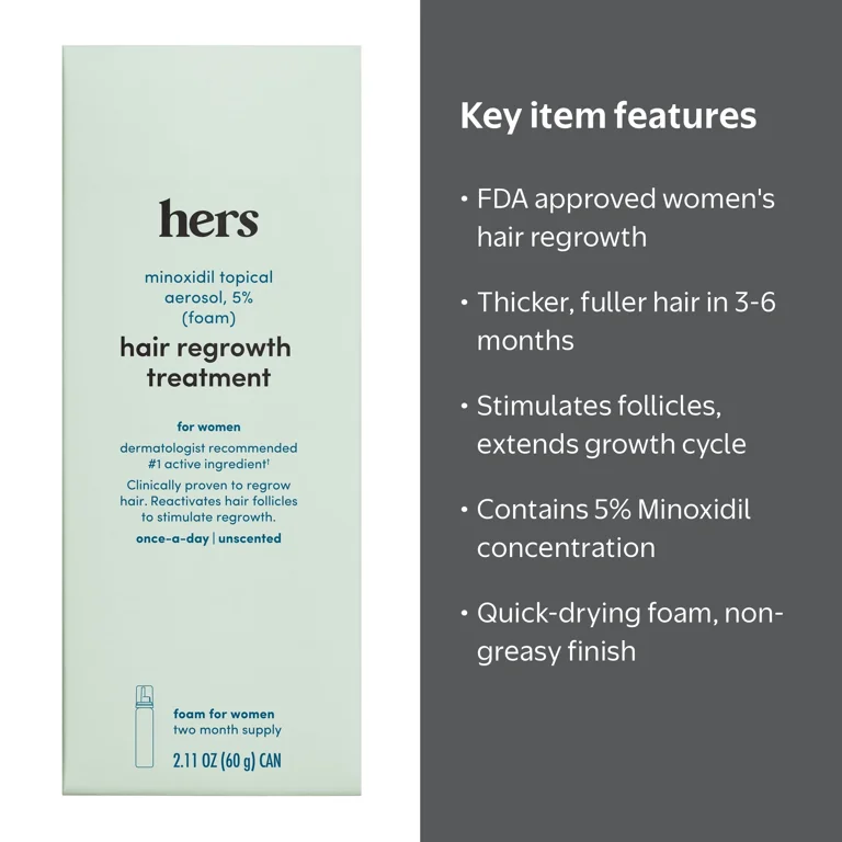 もふもふ 高級濃縮麹酵素サプリメント 高嶺 5袋 Hers Minoxidil 5% Hair Regrowth Foam - FDA Approved Topical