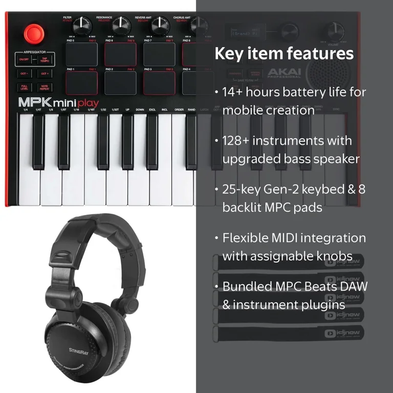 AKAI MPK Mini Play MK3 Standalone Mini Keyboard with Headphones