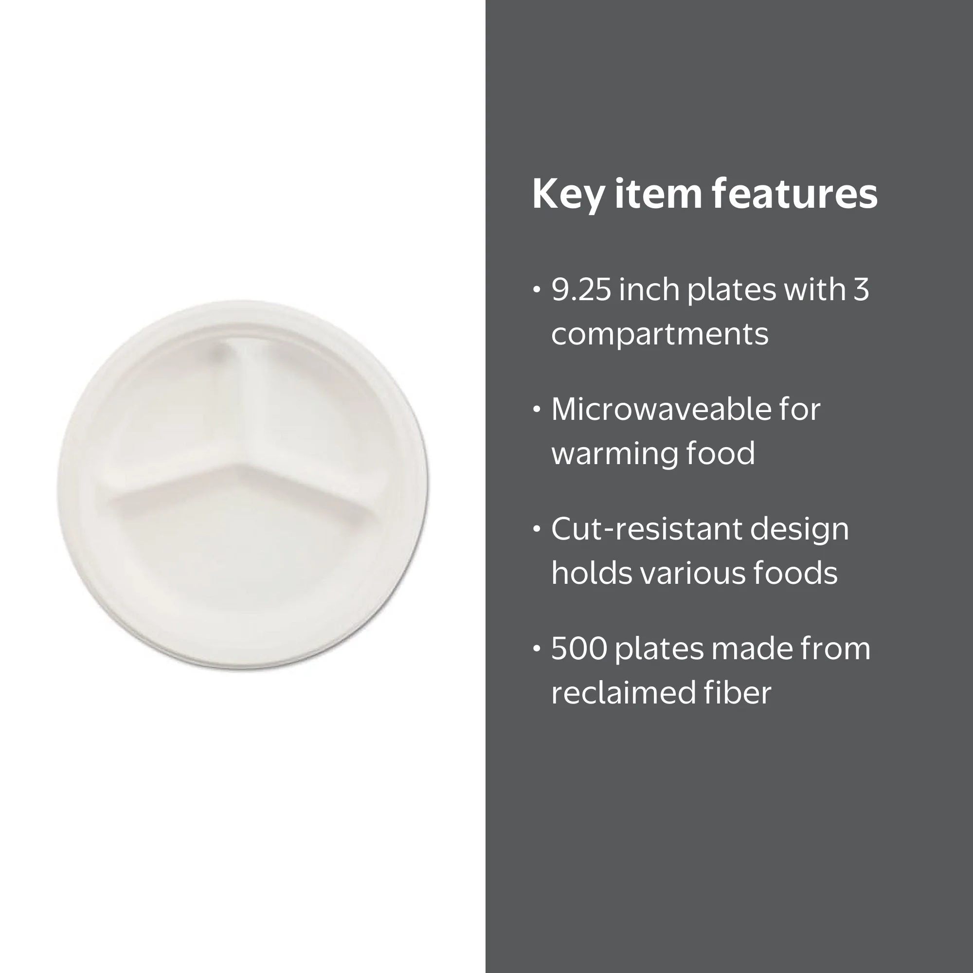 Chinet Classic 3-Compartment Paper Plates, 9.25