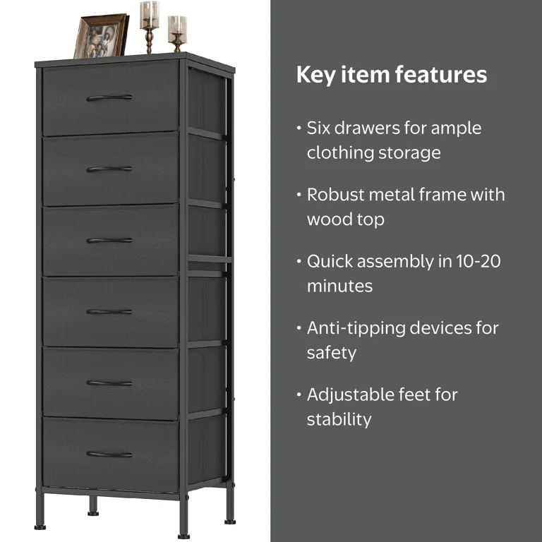 EZKAMFORT Tall 6 Drawer Dresser for Bedroom, Chest of Drawers