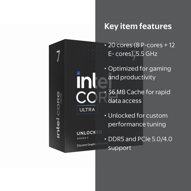 Intel Core Ultra 7 265KF CPU Processor, Arrow Lake 20-Core (8P+12E