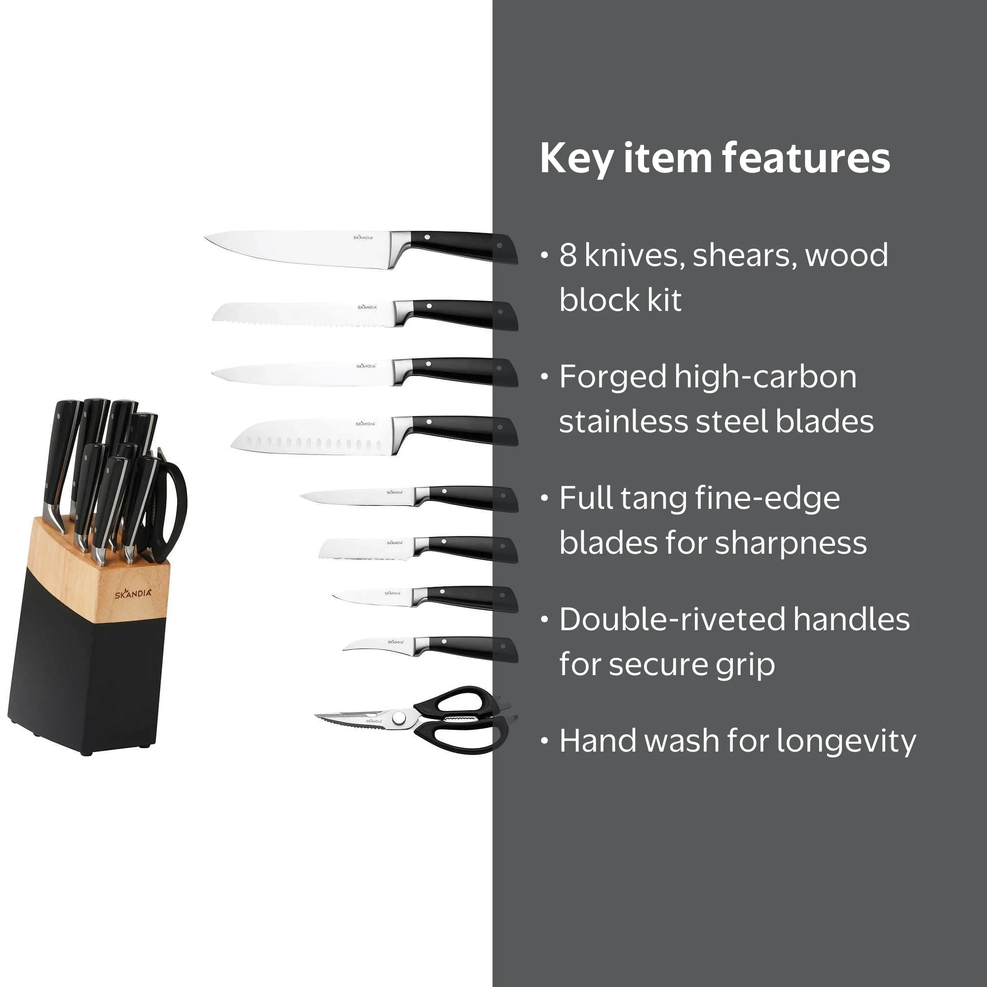 Skandia 10-Piece Knife Block Set, High-Carbon Stainless Steel