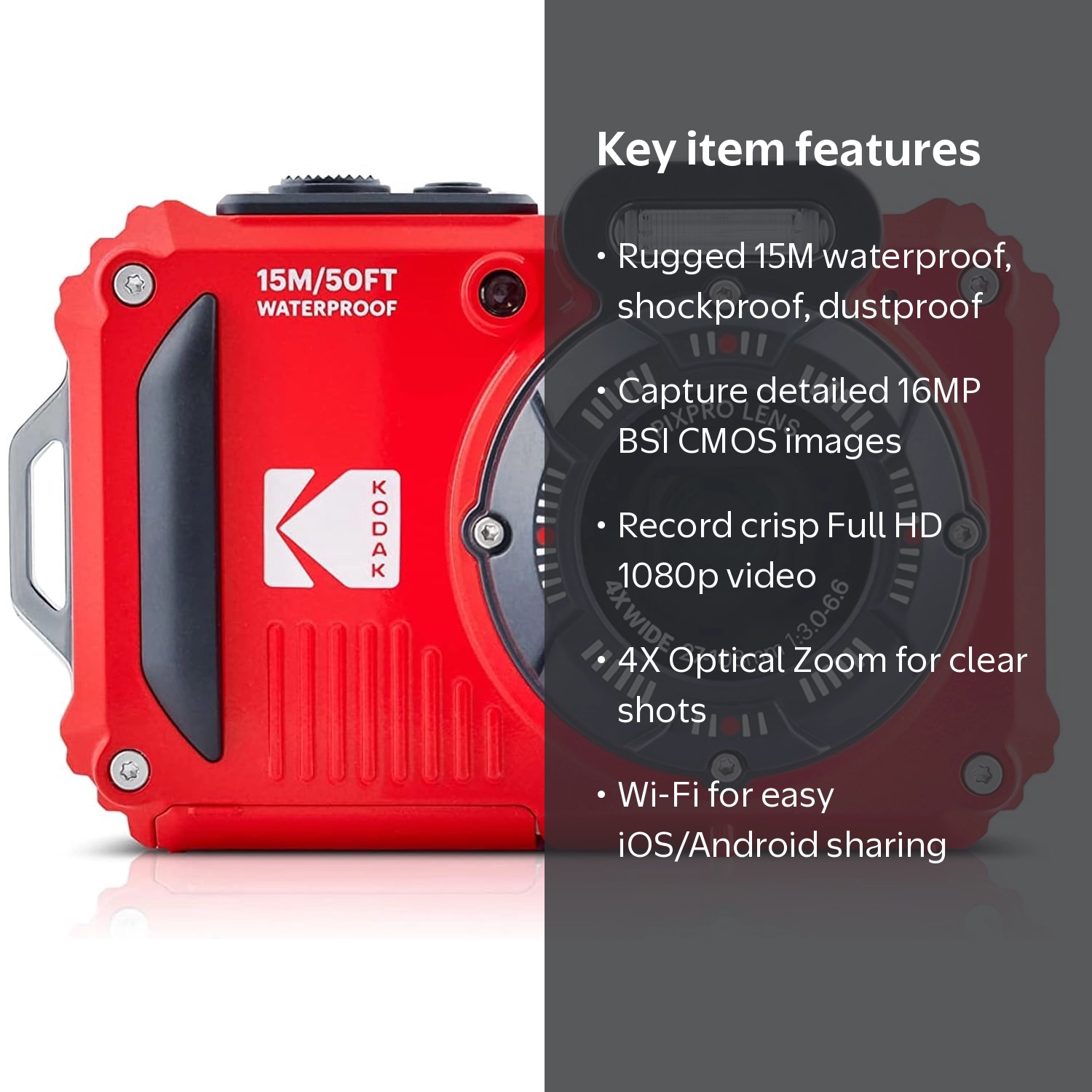 Kodak, Waterproof Rugged Digital Camera, 16MP, Full HD Video