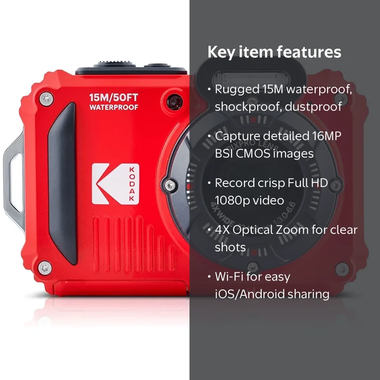 Kodak, Waterproof Rugged Digital Camera, 16MP, Full HD Video