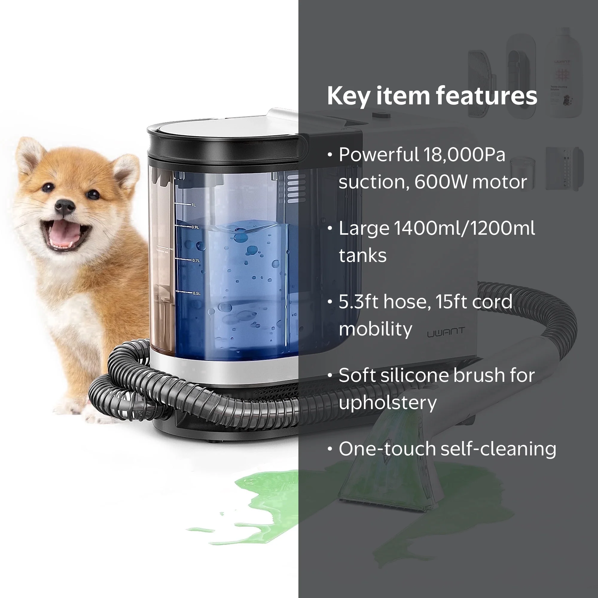uwant, Portable Carpet Cleaner, 18Kpa Powerful Suction, Self