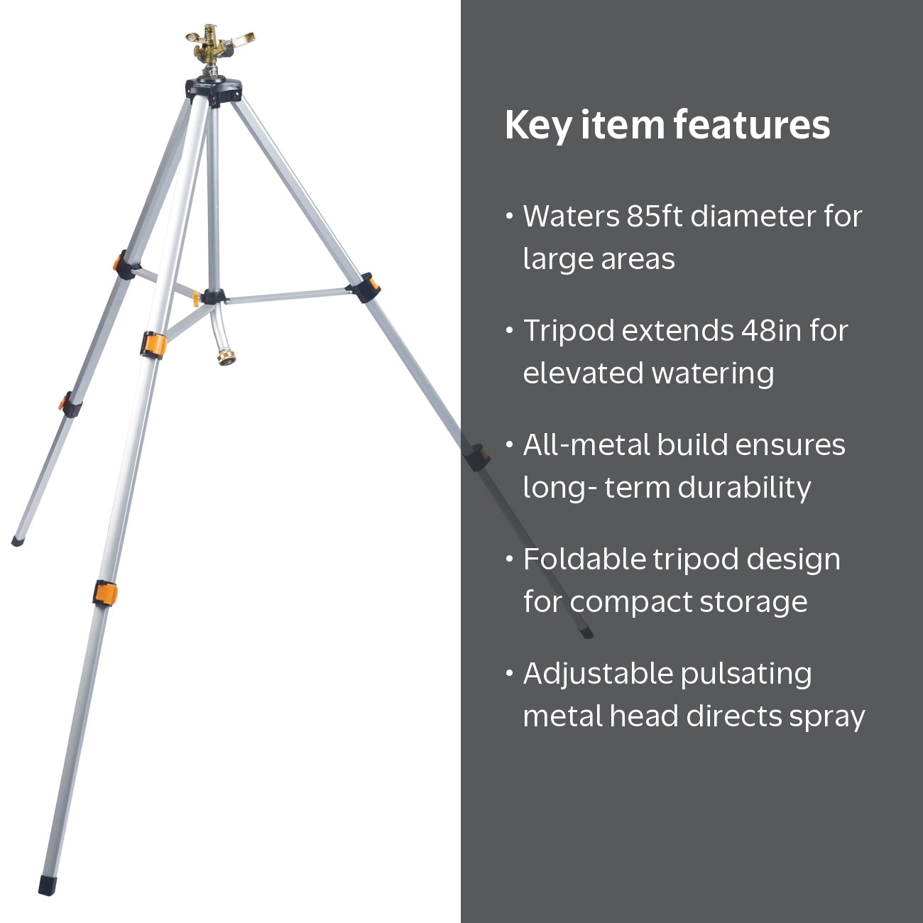 Melnor, Metal Sprinkler, XT Tripod, Covers up to 85‚Äô diameter