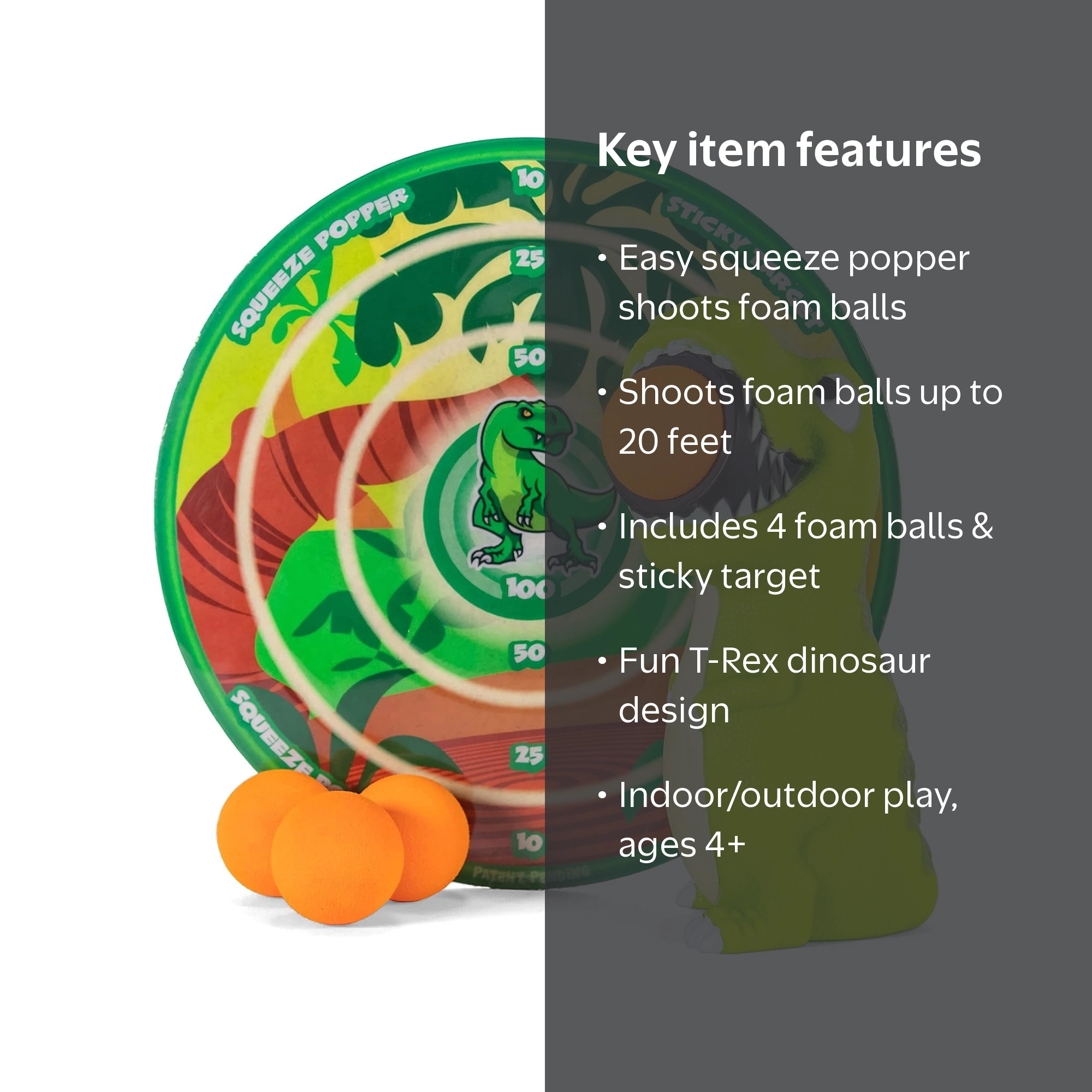 Hog Wild, T-Rex Dinosaur Popper Toy, 4 Balls Included, Indoor