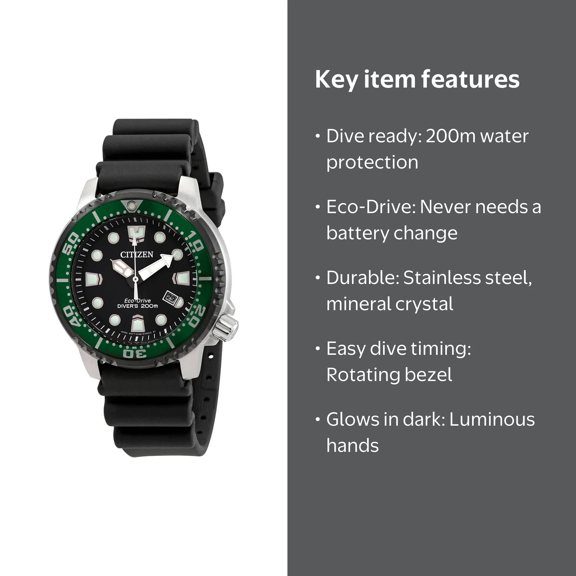 Citizen Eco-Drive Promaster Diver Black Dial Men's Watch BN0155