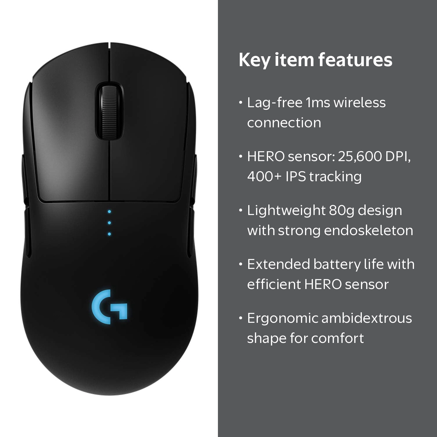 Logitech, Gaming Mouse, Pro Wireless, LIGHTSPEED, HERO Sensor