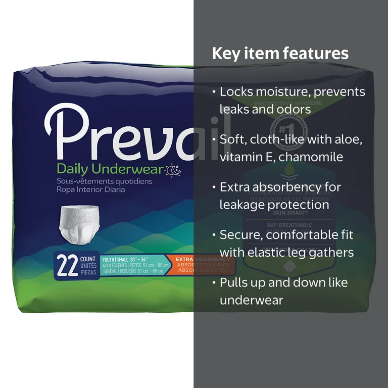 Prevail Extra Absorbency Adult Pull-On Diapers, Small Youth, PV