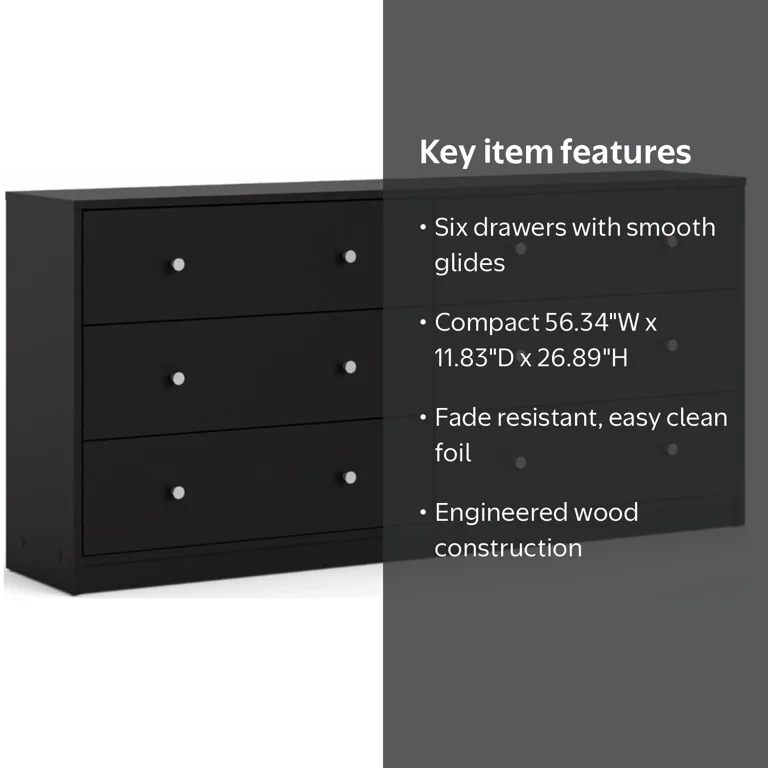 Tvilum, Double Dresser, 6 Drawer, Black, Scandinavian Design