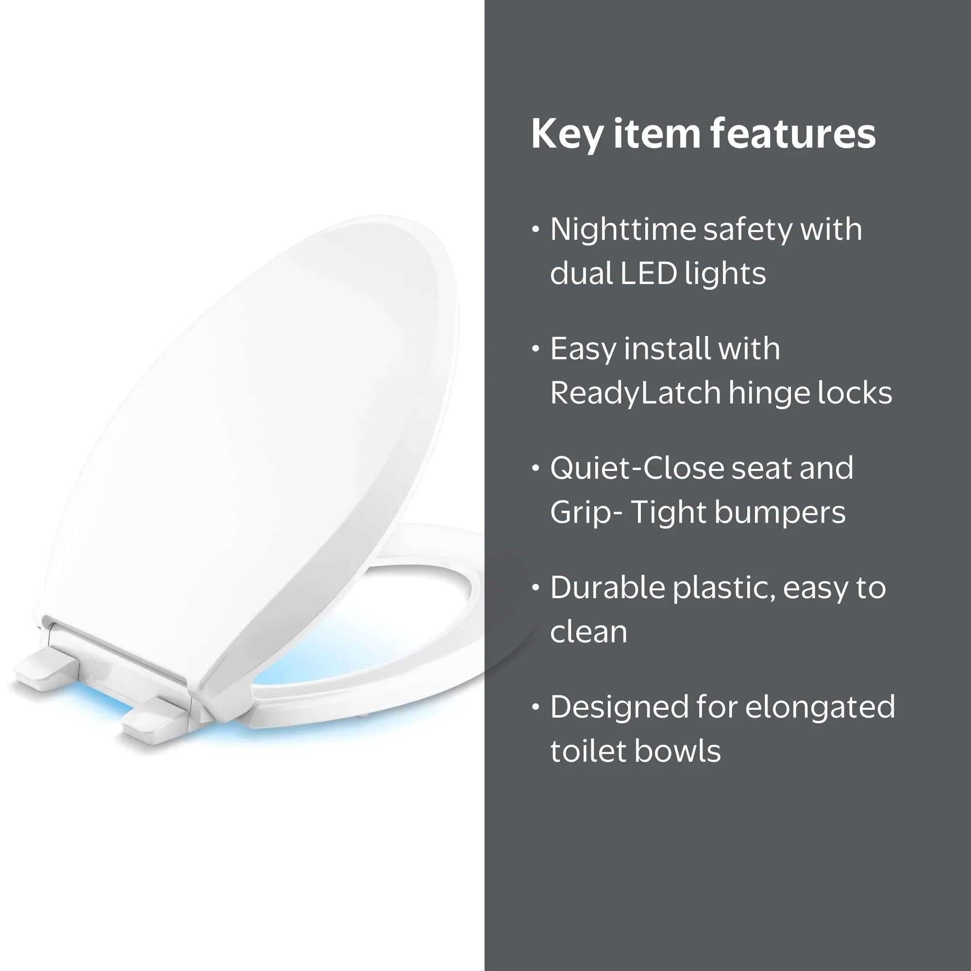 Kohler Cachet 75796-RL-0 Elongated Toilet Seat - Nightlight, Grip