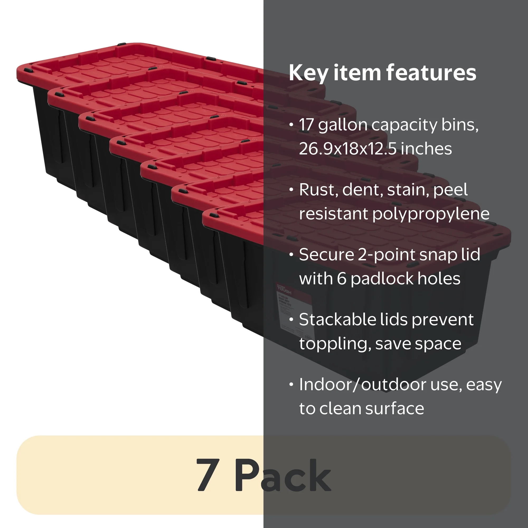 7 pack) Hyper Tough 17 Gallon Medium Storage Bin with Snap Lid