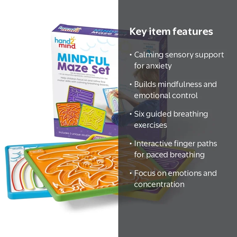 hand2mind Mindful Maze Boards, 3 Double Sided Breathing Boards