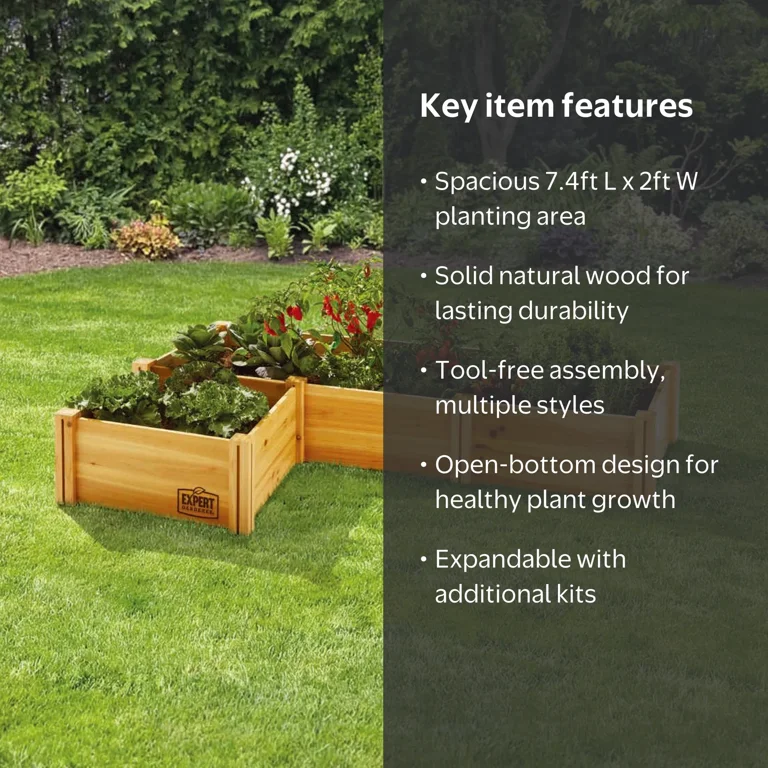 Free Shipping! Expert Gardener Wood Garden Bed, 7.4 ft x 2 ft x