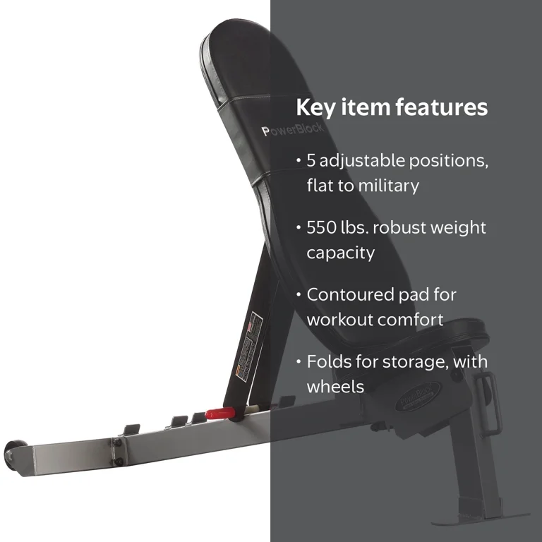 PowerBlock Sport Bench, 5-Position Adjustable Workout Bench & Seat