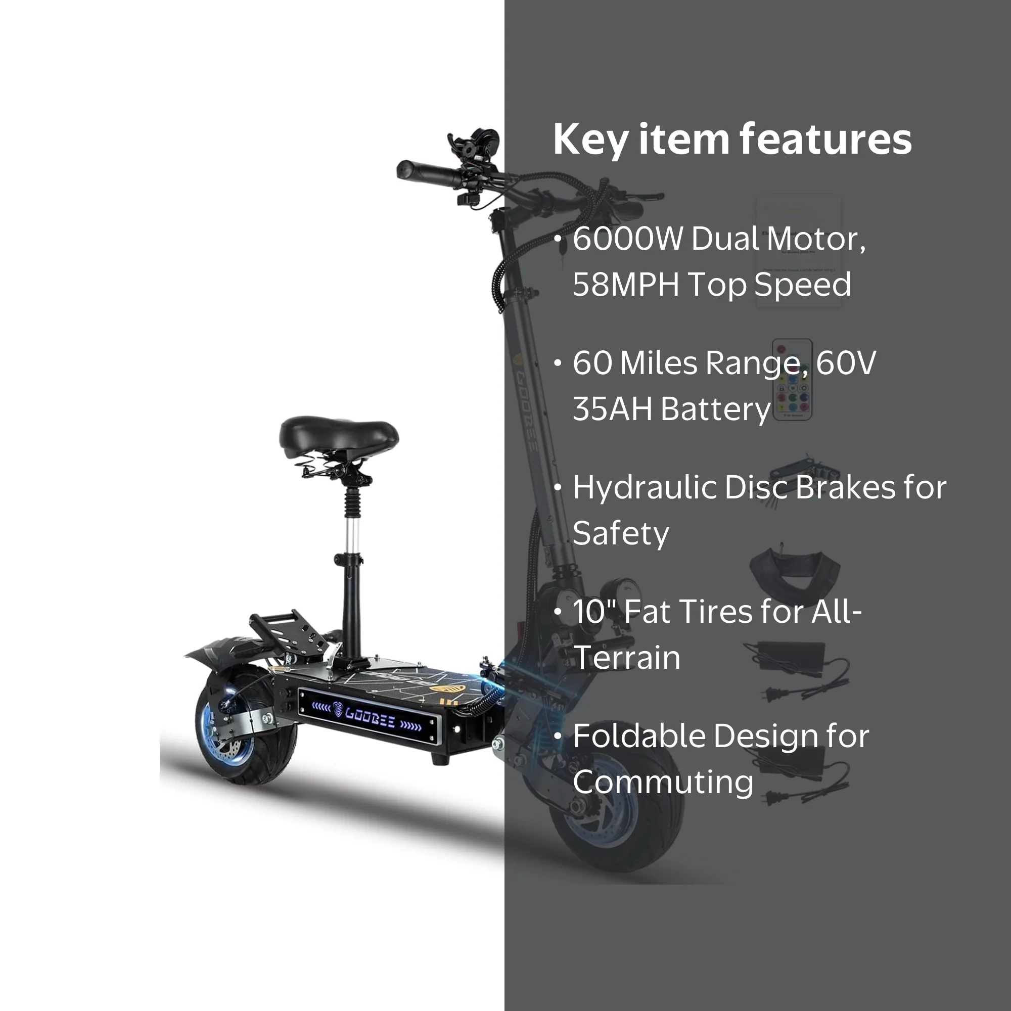 Goobee ZO01Pro City Adult Commuter Electric Scooter, Dual Motor