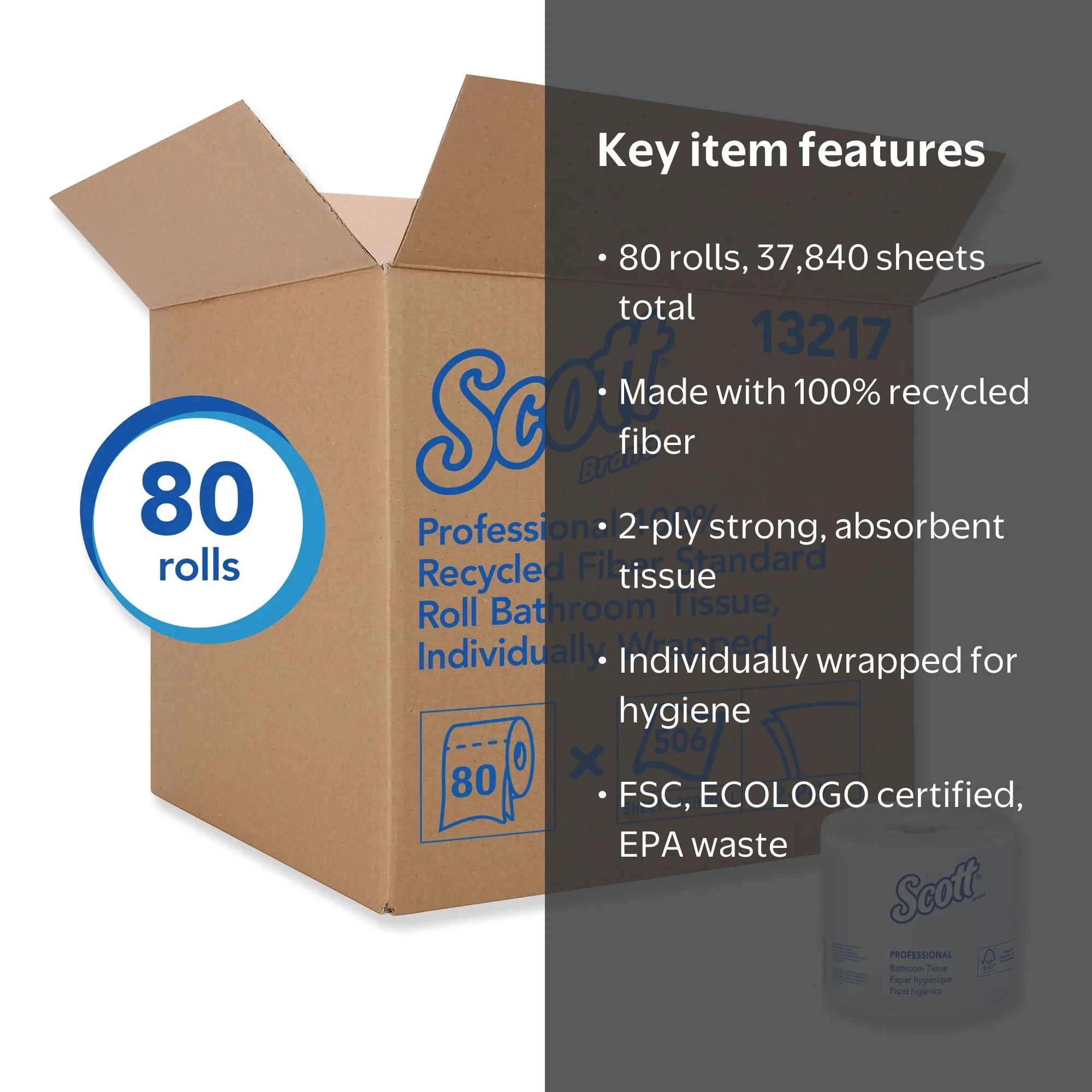 Scott Professional 100% Recycled Fiber Toilet Paper, 2-Ply, White