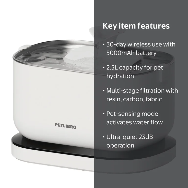 Petlibro, Cat Water Fountain, Wireless, 2.5L, Stainless Steel