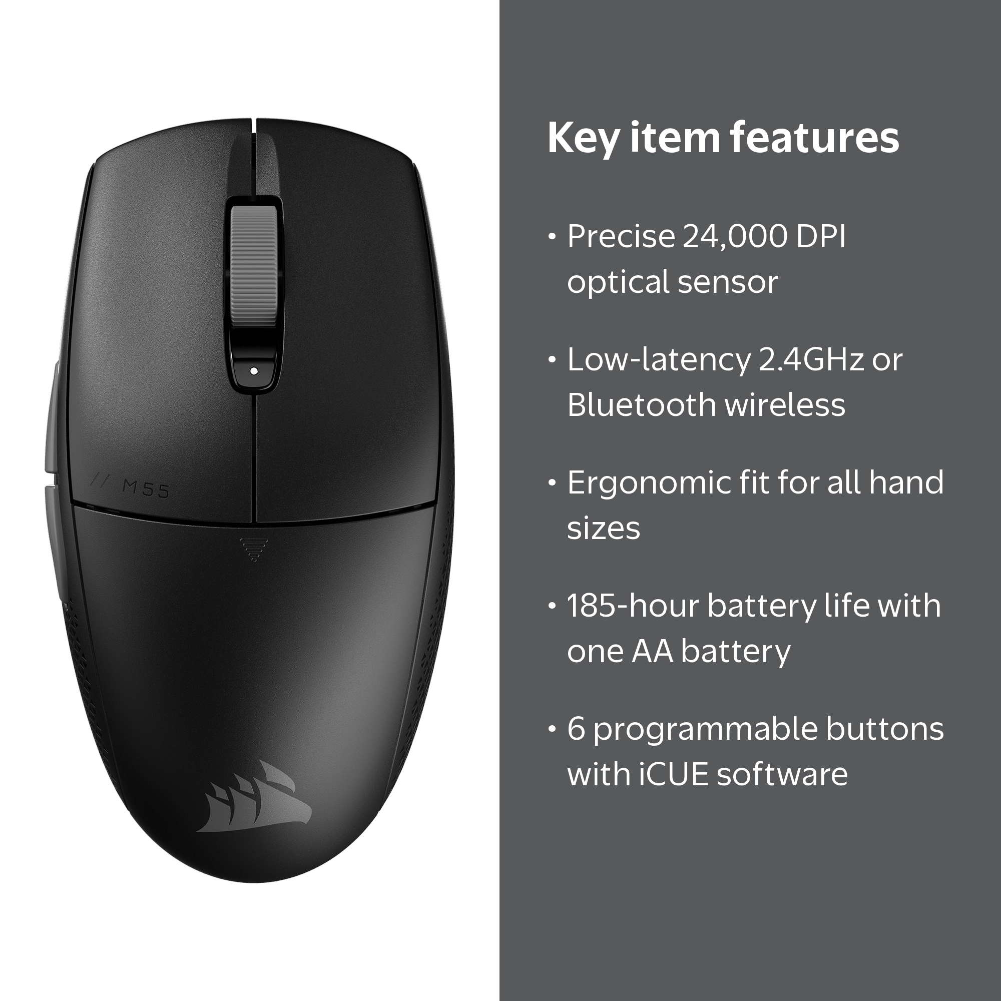 Corsair M55 WIRELESS Gaming Mouse - GRAY - Walmart.com