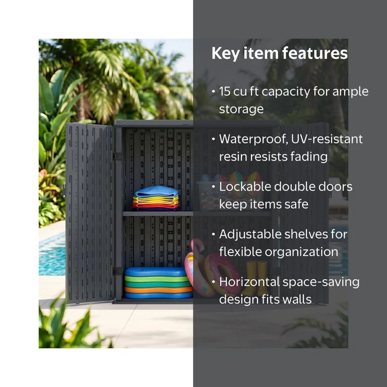 ZYJOYY Resin Outdoor Storage Cabinet, 15 Cu Ft Lockable Waterproof