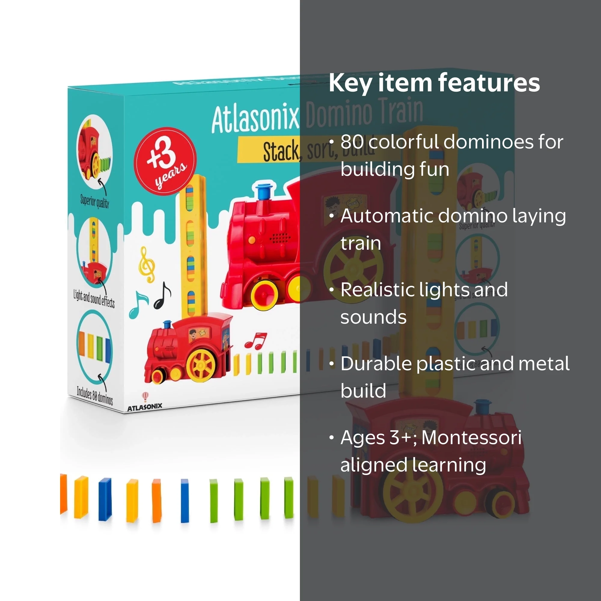 Atlasonix Domino Train Set - Automatic 80-Pcs Set - Sounds