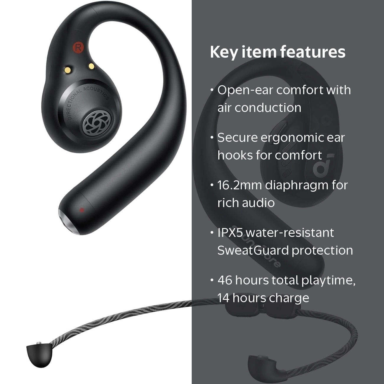 Soundcore, AeroFit Pro Open-Ear Headphones, 46H Playtime, LDAC